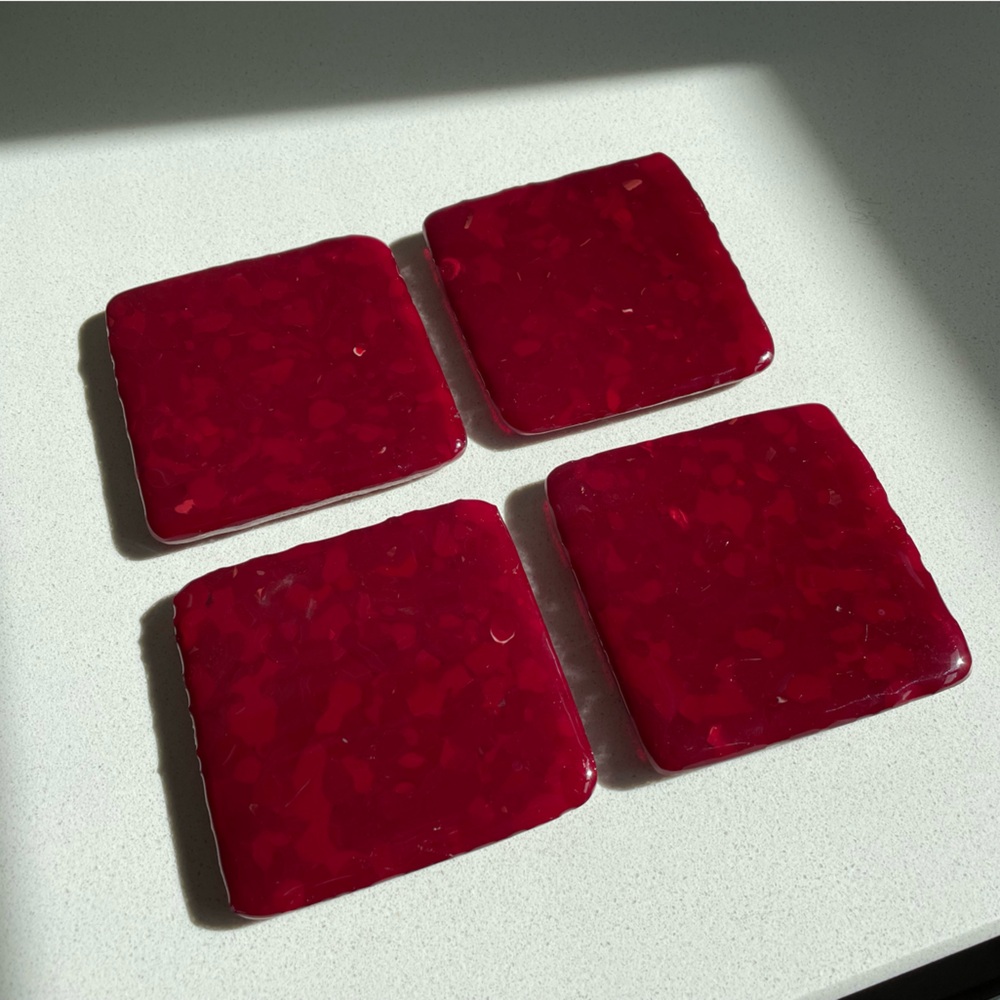 Chic Red Square Recycled Glass Coasters